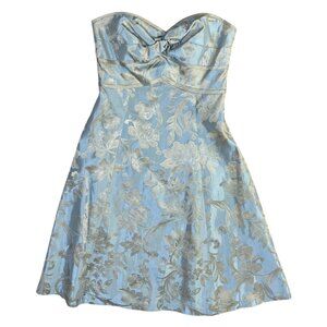 Harold's Strapless Party Dress Bridesmaid Brocade Blue Taupe Size 2